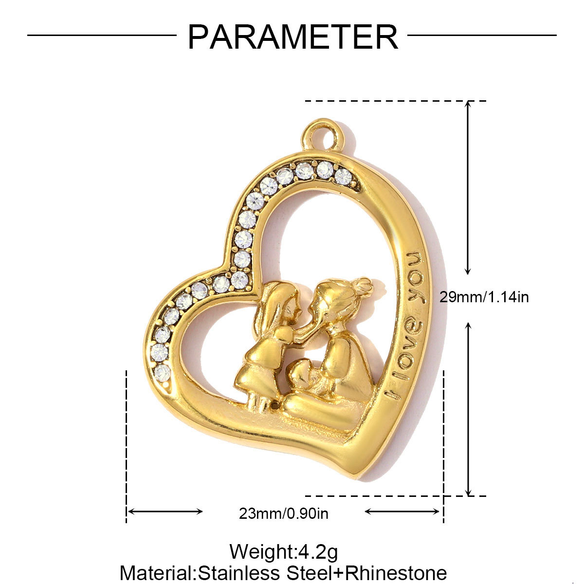 6pcs/pack Stainless Steel Rhinestone Love Mother Heart Necklace Pendants MAMA Child DIY Charms Women Eye Jewelry Wholesale