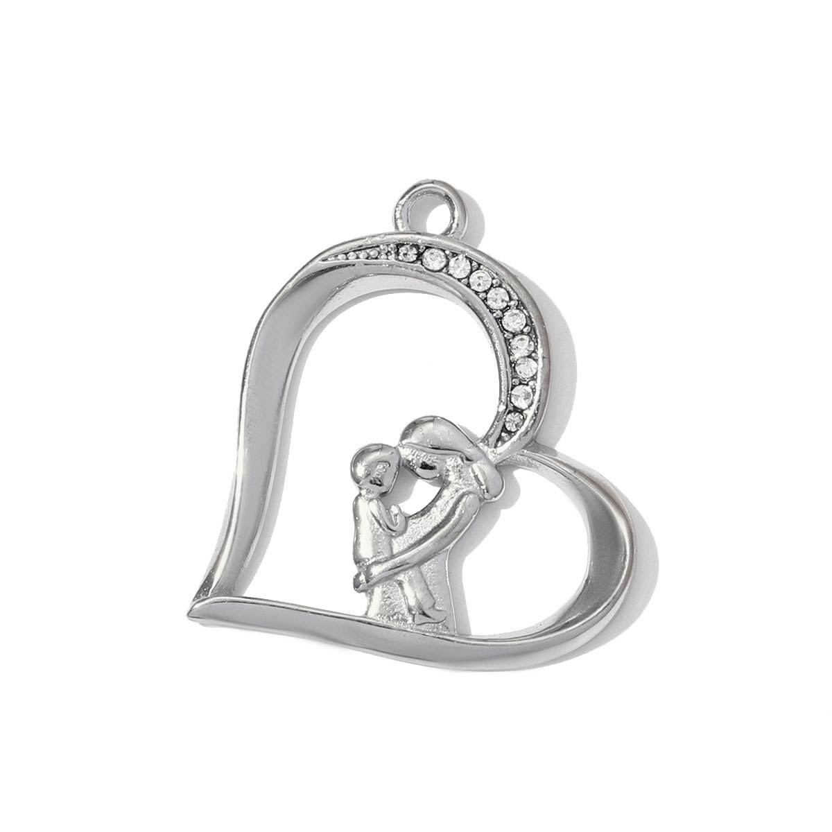 6pcs/pack Stainless Steel Rhinestone Love Mother Heart Necklace Pendants MAMA Child DIY Charms Women Eye Jewelry Wholesale