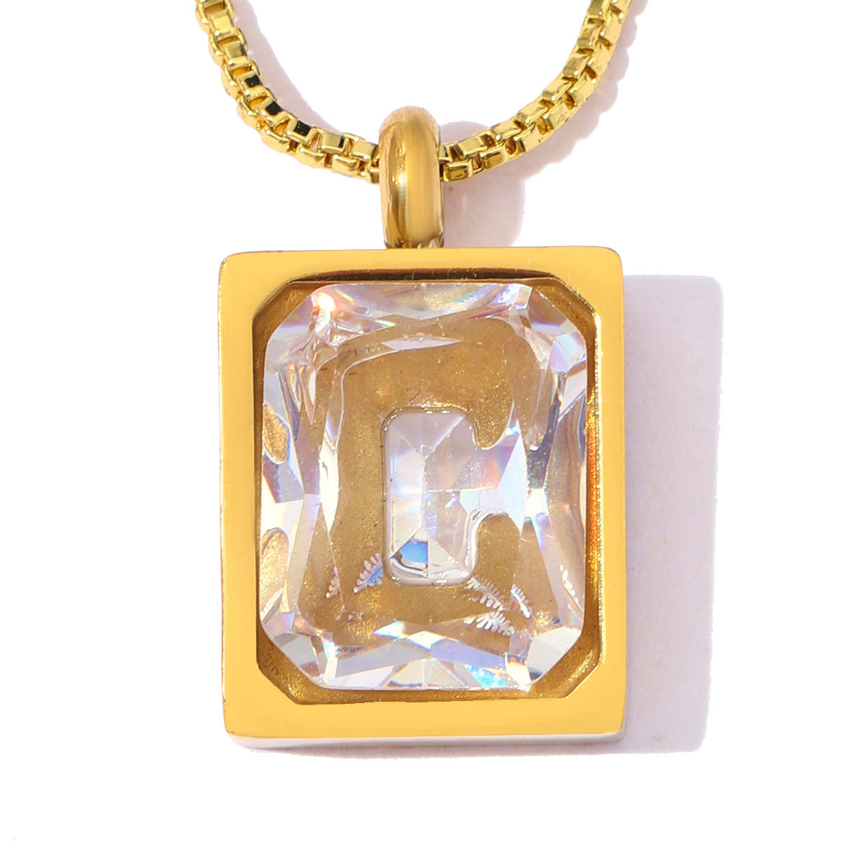 6pcs/Lot Stainless Steel Rainbow Zircon Square DIY Charm Rhinestone Oval Necklace Pendant Woman Jewelry Findings Wholesale