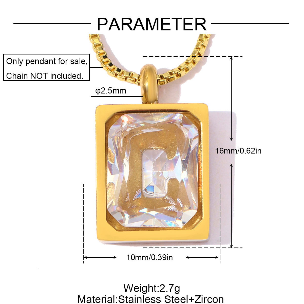 6pcs/Lot Stainless Steel Rainbow Zircon Square DIY Charm Rhinestone Oval Necklace Pendant Woman Jewelry Findings Wholesale