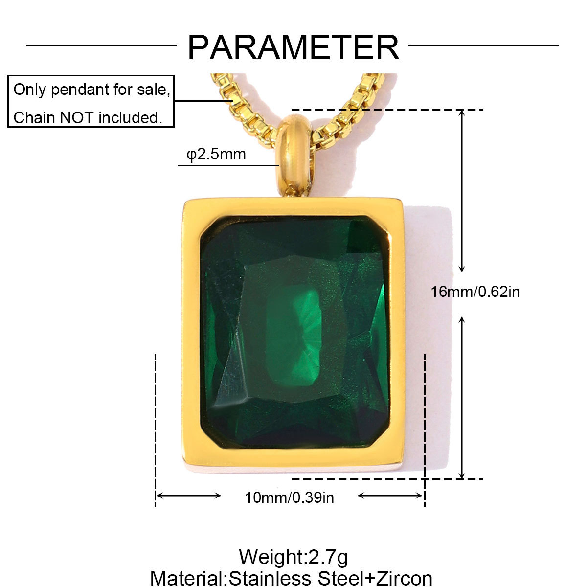 6pcs/Lot Stainless Steel Rainbow Zircon Square DIY Charm Rhinestone Oval Necklace Pendant Woman Jewelry Findings Wholesale