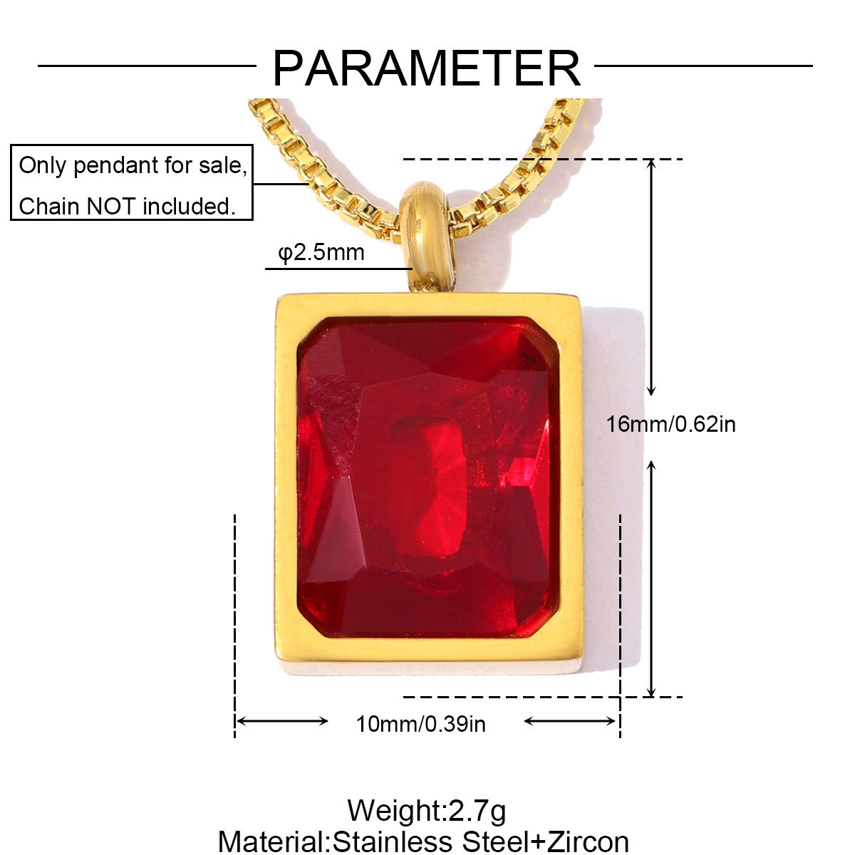 6pcs/Lot Stainless Steel Rainbow Zircon Square DIY Charm Rhinestone Oval Necklace Pendant Woman Jewelry Findings Wholesale