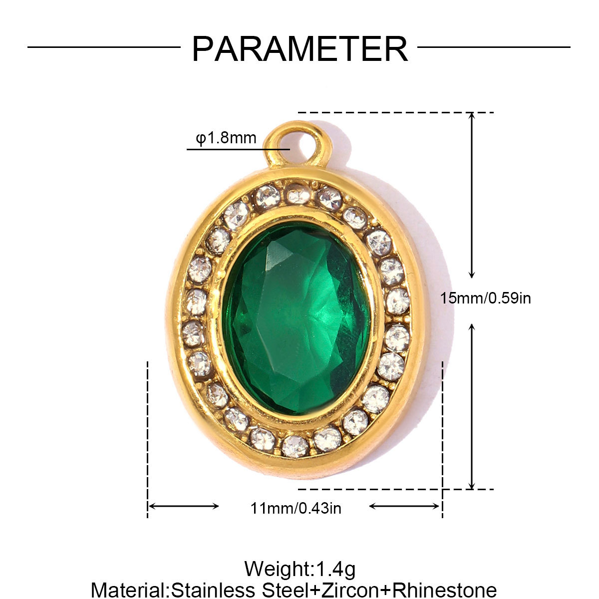 6pcs/Lot Stainless Steel Rainbow Zircon Square DIY Charm Rhinestone Oval Necklace Pendant Woman Jewelry Findings Wholesale