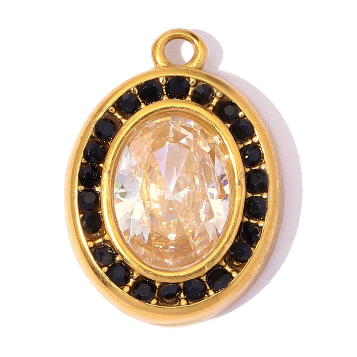 6pcs/Lot Stainless Steel Rainbow Zircon Square DIY Charm Rhinestone Oval Necklace Pendant Woman Jewelry Findings Wholesale