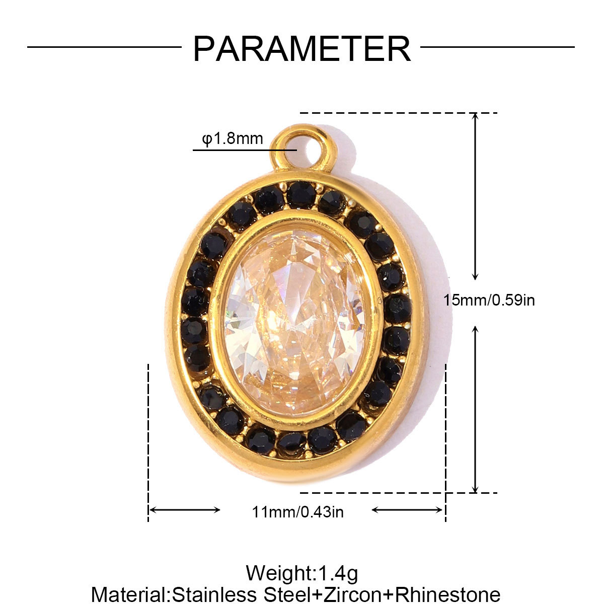 6pcs/Lot Stainless Steel Rainbow Zircon Square DIY Charm Rhinestone Oval Necklace Pendant Woman Jewelry Findings Wholesale