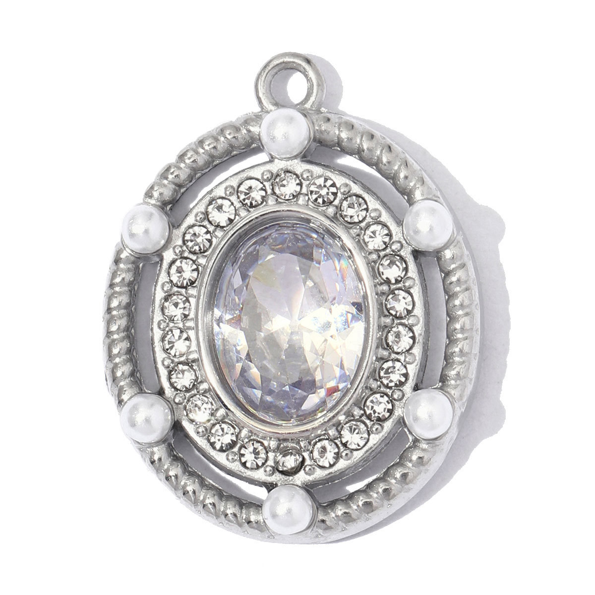6pcs/Lot Stainless Steel Rainbow Zircon Square DIY Charm Rhinestone Oval Necklace Pendant Woman Jewelry Findings Wholesale