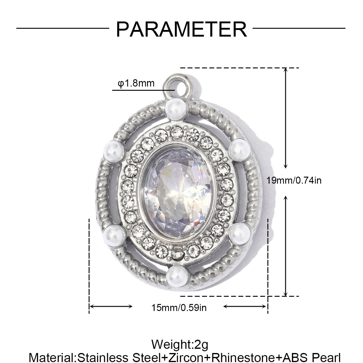 6pcs/Lot Stainless Steel Rainbow Zircon Square DIY Charm Rhinestone Oval Necklace Pendant Woman Jewelry Findings Wholesale