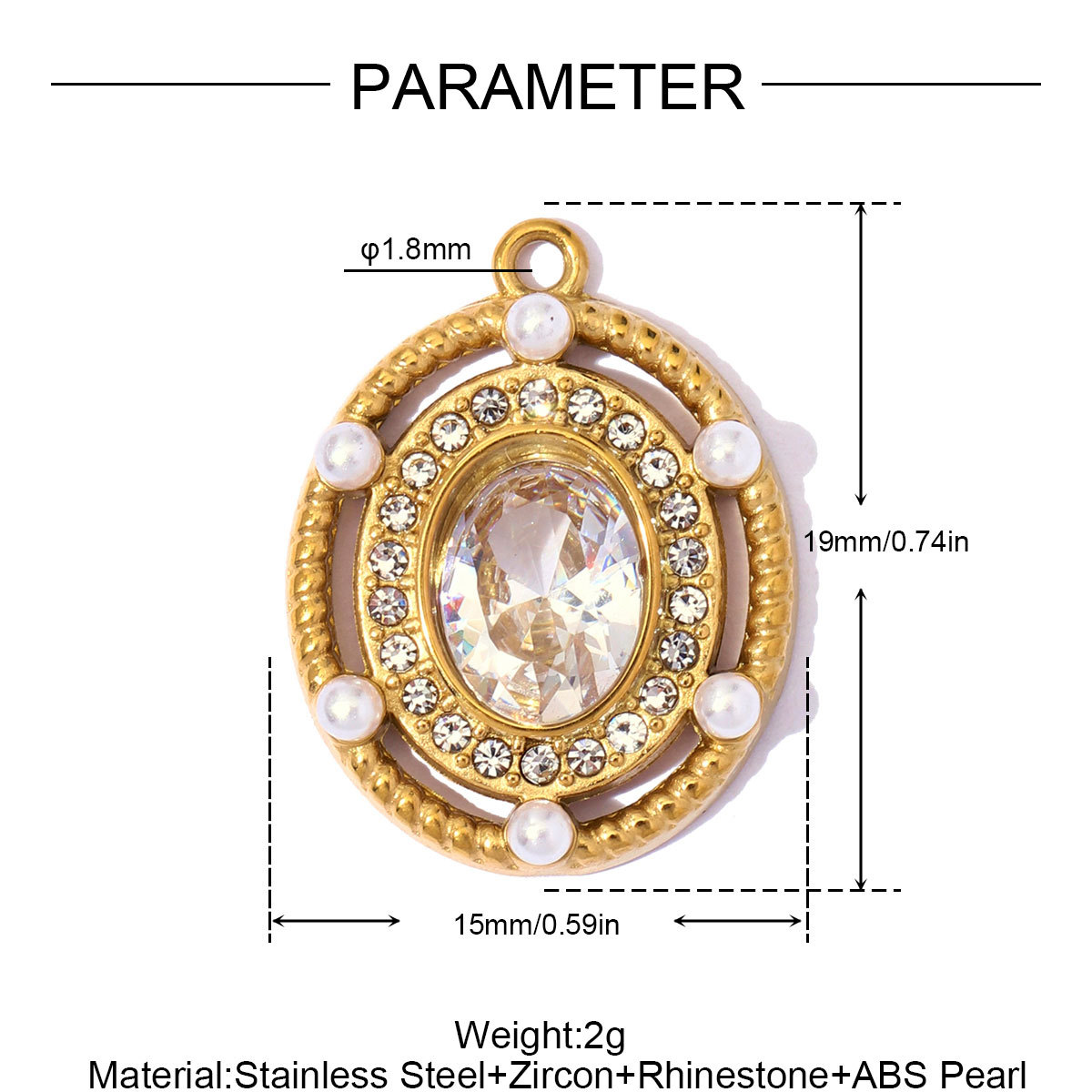 6pcs/Lot Stainless Steel Rainbow Zircon Square DIY Charm Rhinestone Oval Necklace Pendant Woman Jewelry Findings Wholesale