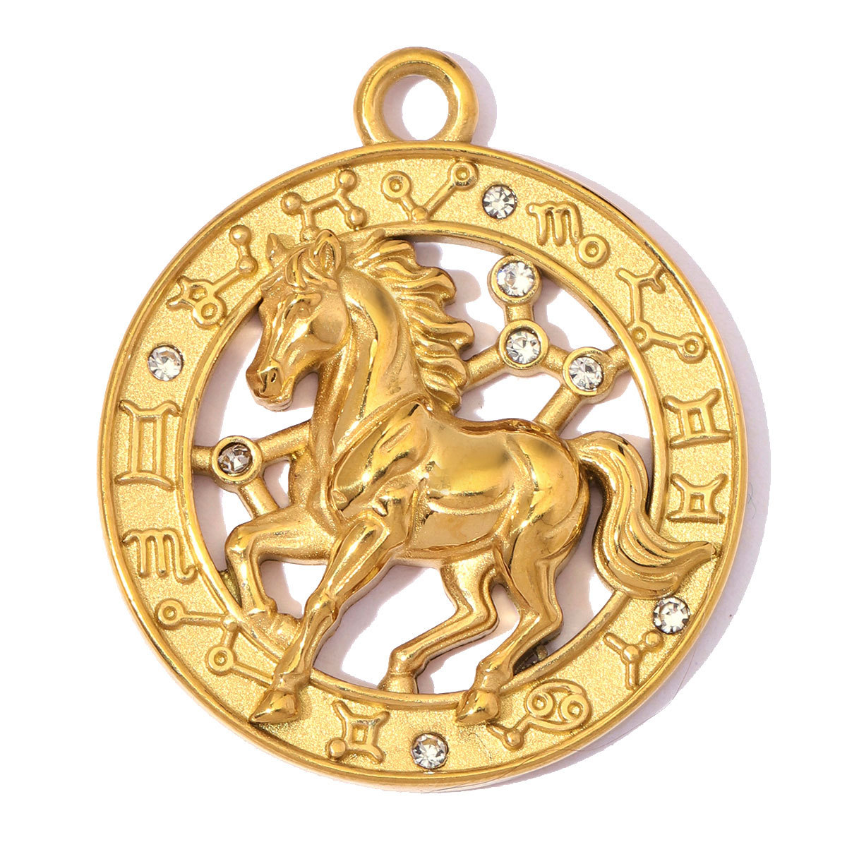 6pcs/Lot Stainless Steel Hollow Rhinestone Diamond Oval DIY Charms Zodiac Horse Necklace Pendants Woman Sun Jewelry Findings