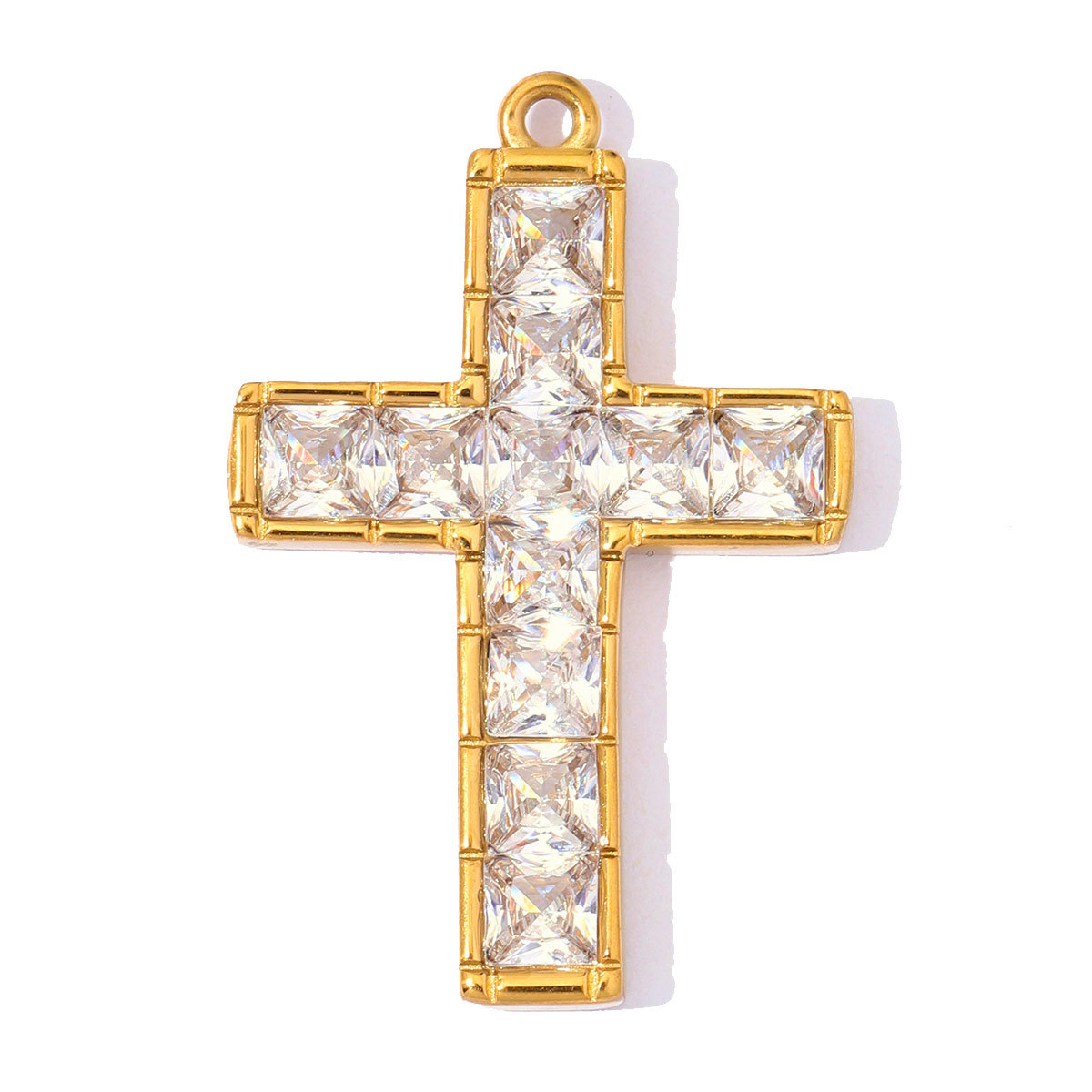 6pcs/Lot Stainless Steel Zircon Cross DIY Charms Rhinestone Heart Religious Necklace Pendant Woman Jewelry Findings Wholesale