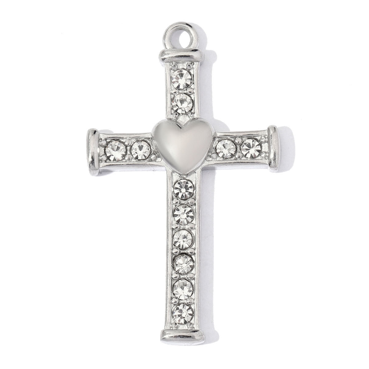 6pcs/Lot Stainless Steel Zircon Cross DIY Charms Rhinestone Heart Religious Necklace Pendant Woman Jewelry Findings Wholesale