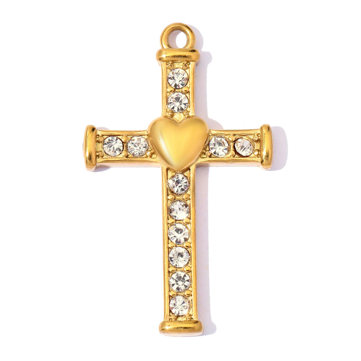 6pcs/Lot Stainless Steel Zircon Cross DIY Charms Rhinestone Heart Religious Necklace Pendant Woman Jewelry Findings Wholesale