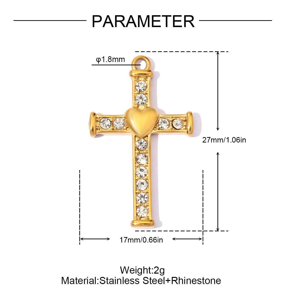 6pcs/Lot Stainless Steel Zircon Cross DIY Charms Rhinestone Heart Religious Necklace Pendant Woman Jewelry Findings Wholesale