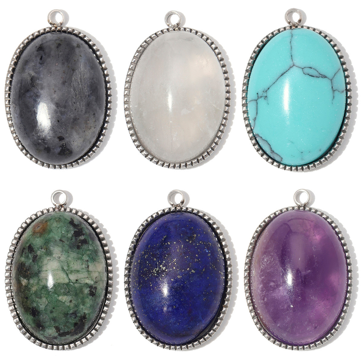 6pcs/Lot Stainless Steel Geometric Oval DIY Earring Charms Natural Stone Lapis Lazuli Necklace Pendant Woman Jewelry Findings Wholesale