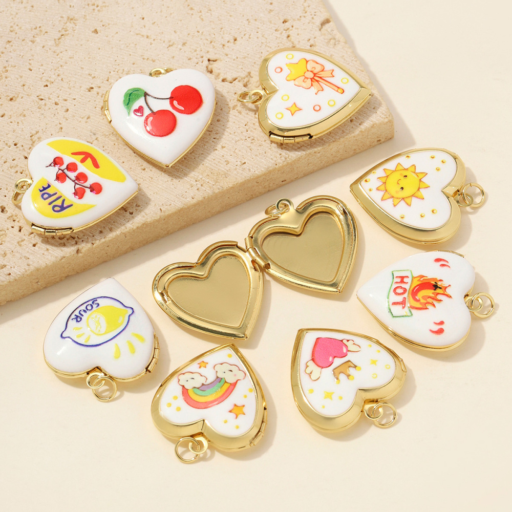 6pcs/Lot Copper Openable Heart DIY Charms Butterfly Rainbow Picture Locket Pendants Woman Cherry Sun Necklace Findings Wholesale