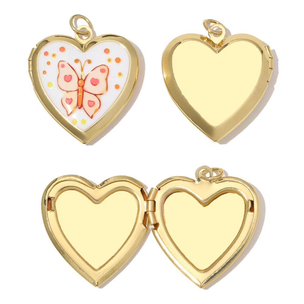 6pcs/Lot Copper Openable Heart DIY Charms Butterfly Rainbow Picture Locket Pendants Woman Cherry Sun Necklace Findings Wholesale