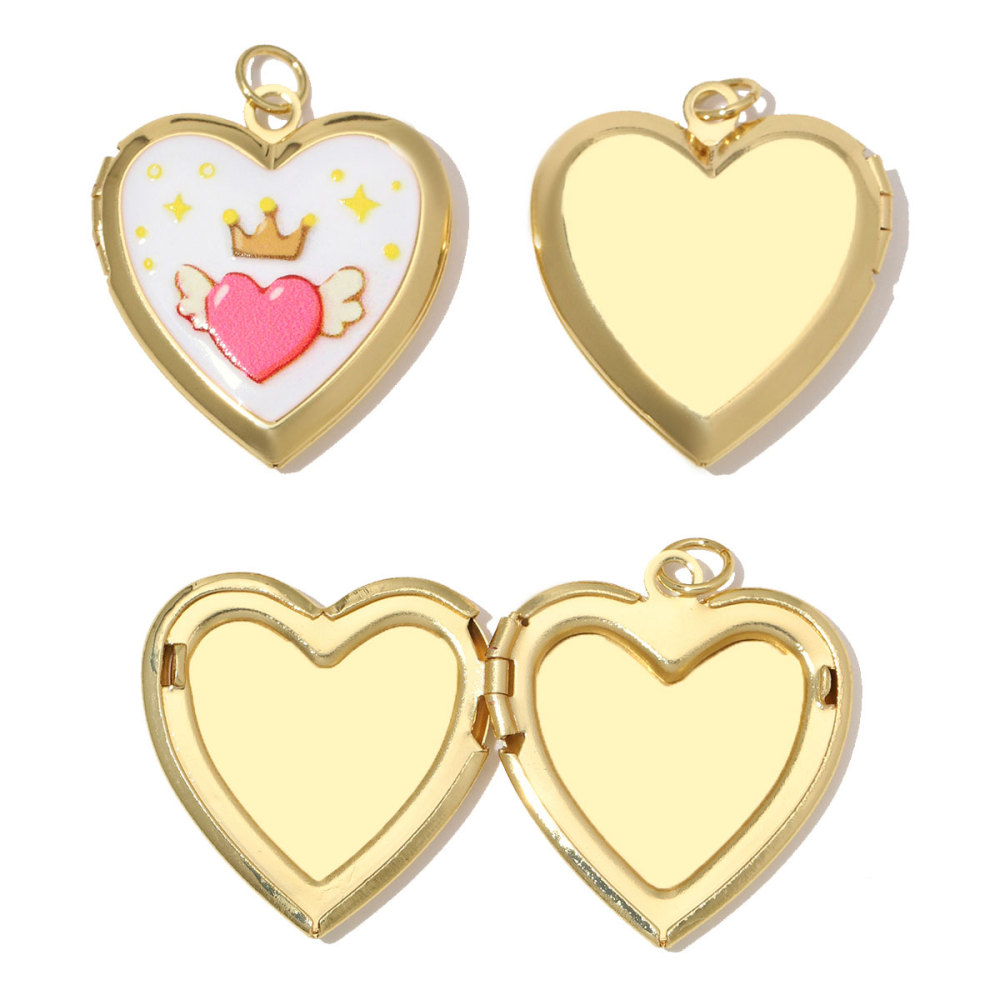 6pcs/Lot Copper Openable Heart DIY Charms Butterfly Rainbow Picture Locket Pendants Woman Cherry Sun Necklace Findings Wholesale