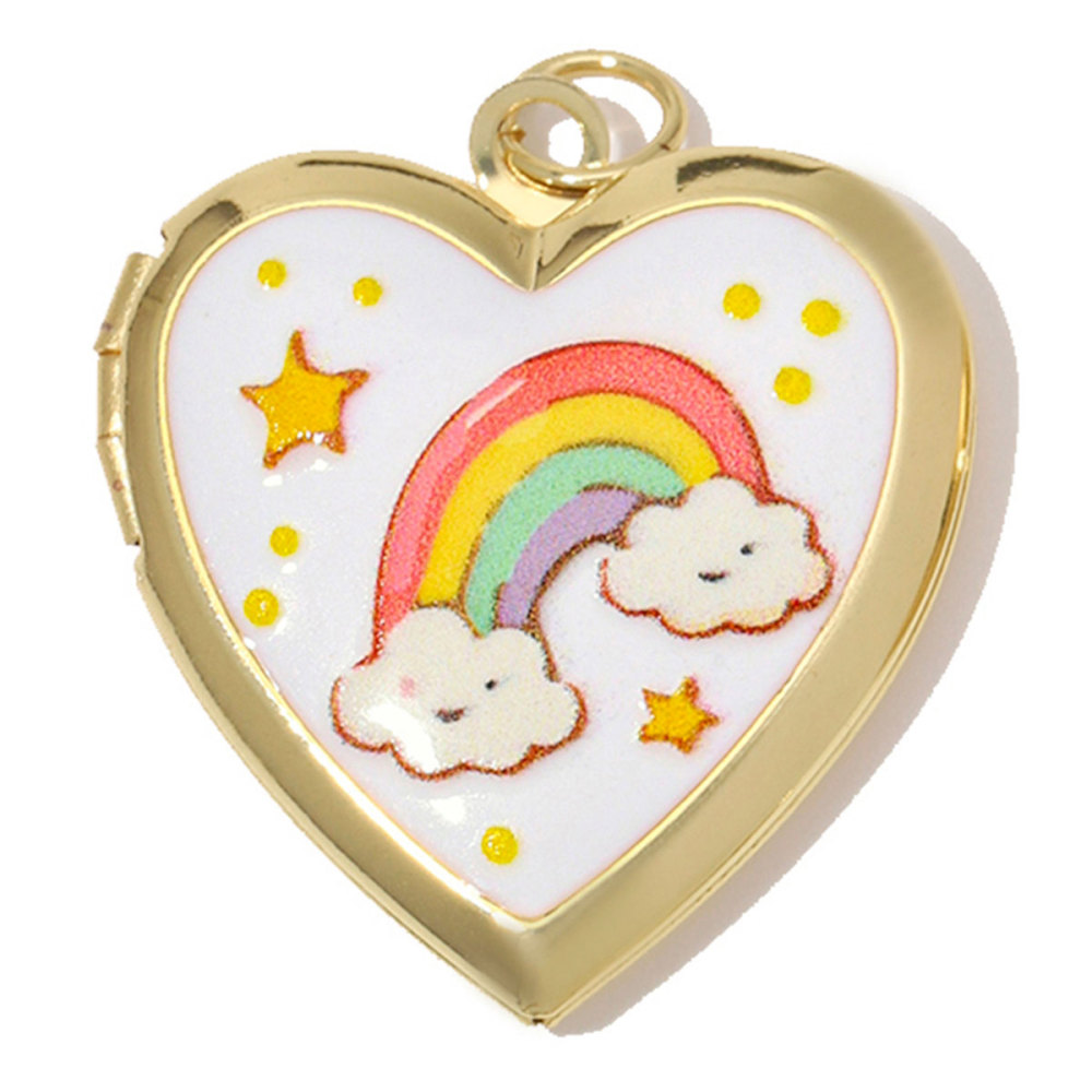6pcs/Lot Copper Openable Heart DIY Charms Butterfly Rainbow Picture Locket Pendants Woman Cherry Sun Necklace Findings Wholesale