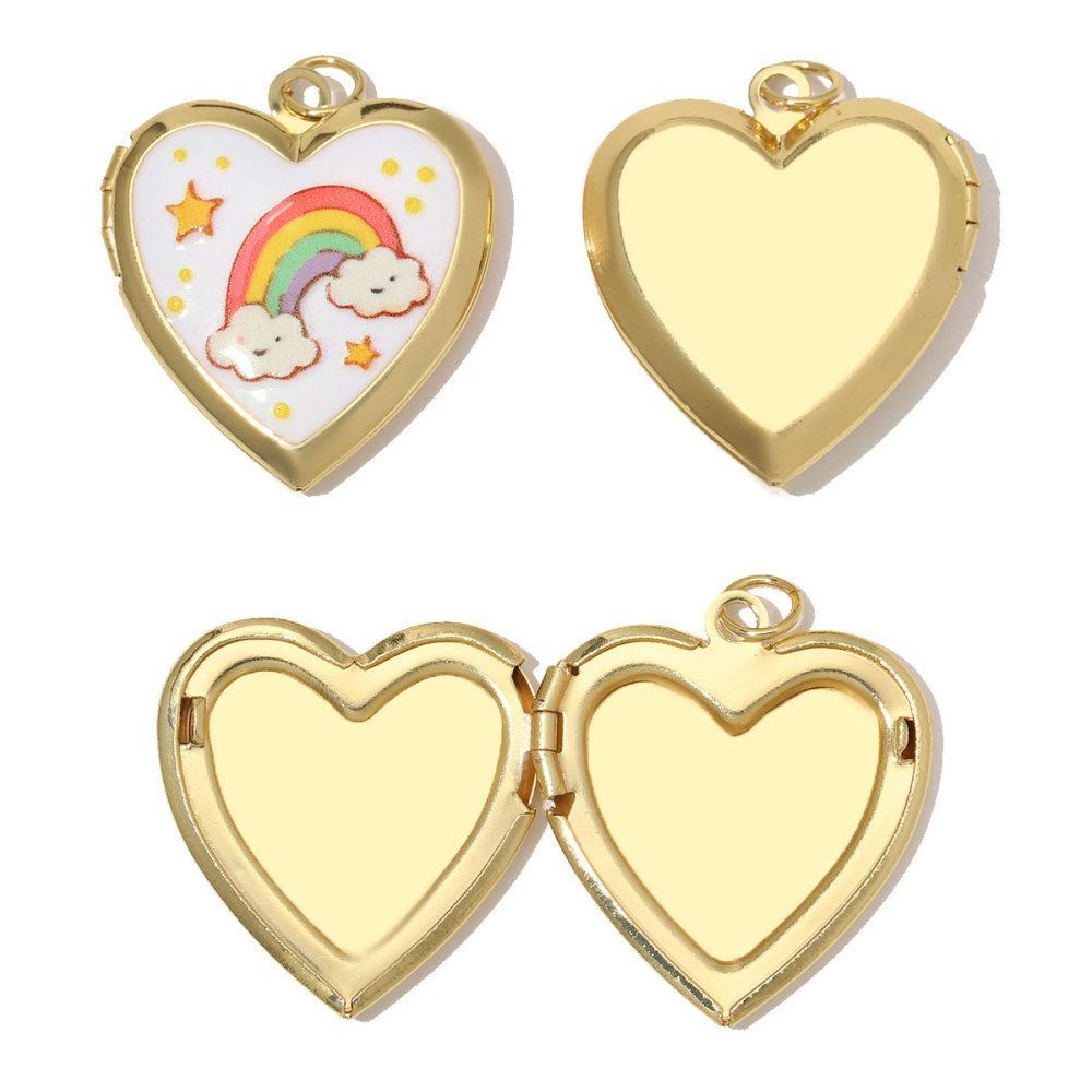 6pcs/Lot Copper Openable Heart DIY Charms Butterfly Rainbow Picture Locket Pendants Woman Cherry Sun Necklace Findings Wholesale