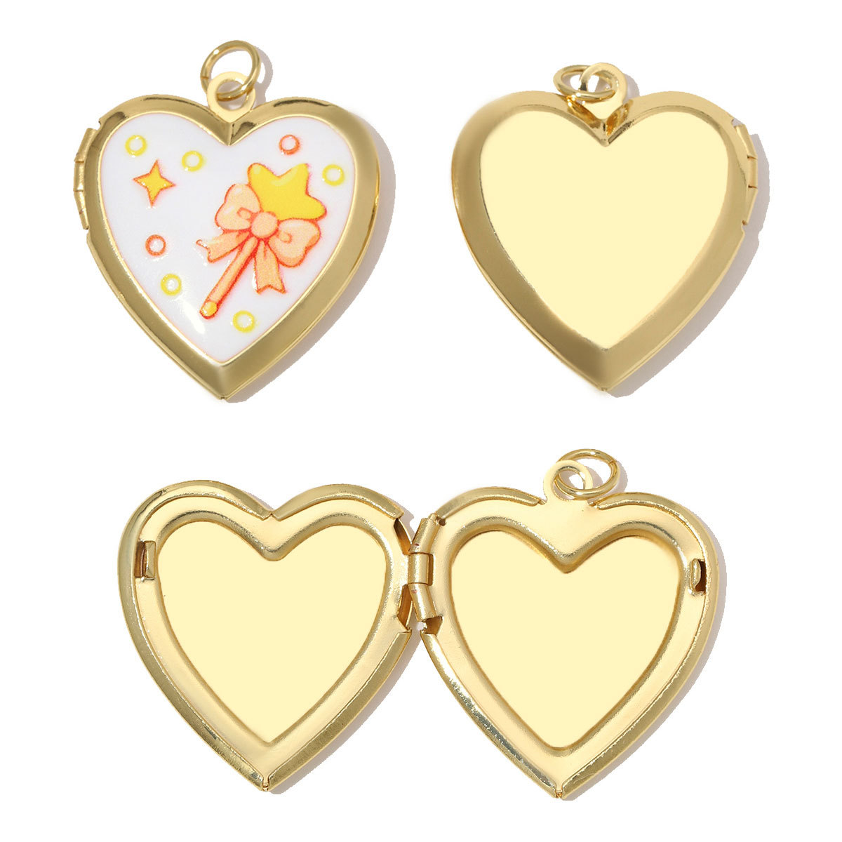6pcs/Lot Copper Openable Heart DIY Charms Butterfly Rainbow Picture Locket Pendants Woman Cherry Sun Necklace Findings Wholesale