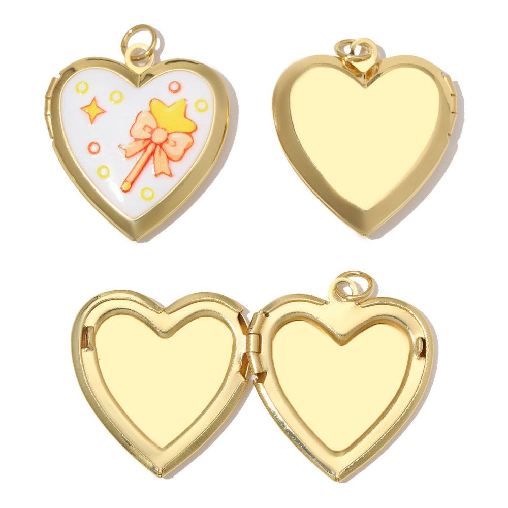 6pcs/Lot Copper Openable Heart DIY Charms Butterfly Rainbow Picture Locket Pendants Woman Cherry Sun Necklace Findings Wholesale
