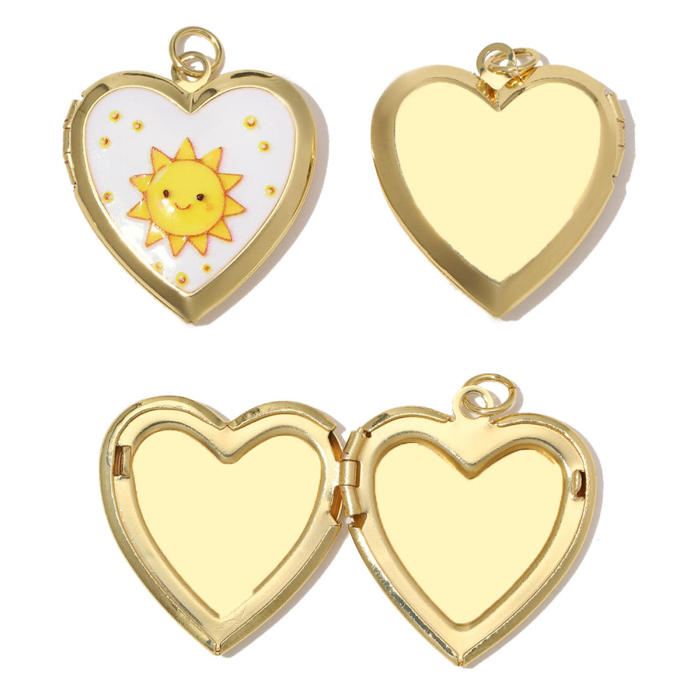 6pcs/Lot Copper Openable Heart DIY Charms Butterfly Rainbow Picture Locket Pendants Woman Cherry Sun Necklace Findings Wholesale