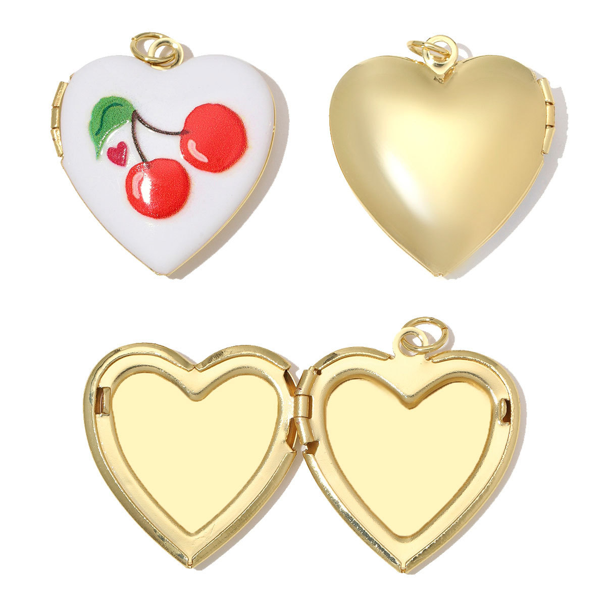 6pcs/Lot Copper Openable Heart DIY Charms Butterfly Rainbow Picture Locket Pendants Woman Cherry Sun Necklace Findings Wholesale