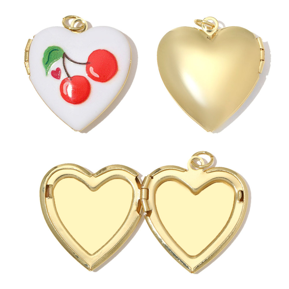 6pcs/Lot Copper Openable Heart DIY Charms Butterfly Rainbow Picture Locket Pendants Woman Cherry Sun Necklace Findings Wholesale