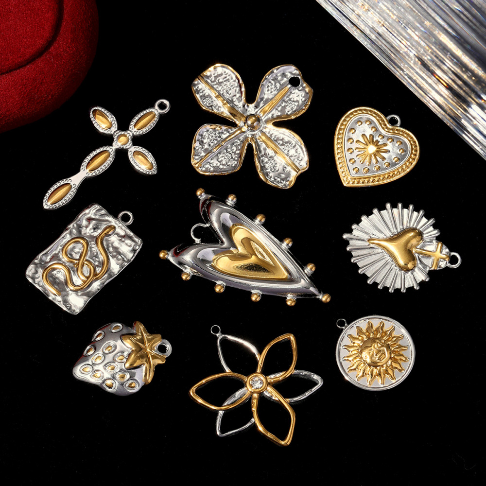 6pcs/pack Stainless Steel Two Tone Silver Gold Clover DIY Earring Charm Women Beach Jewelry Ocean Style Starfish Seahorse Necklace Pendant