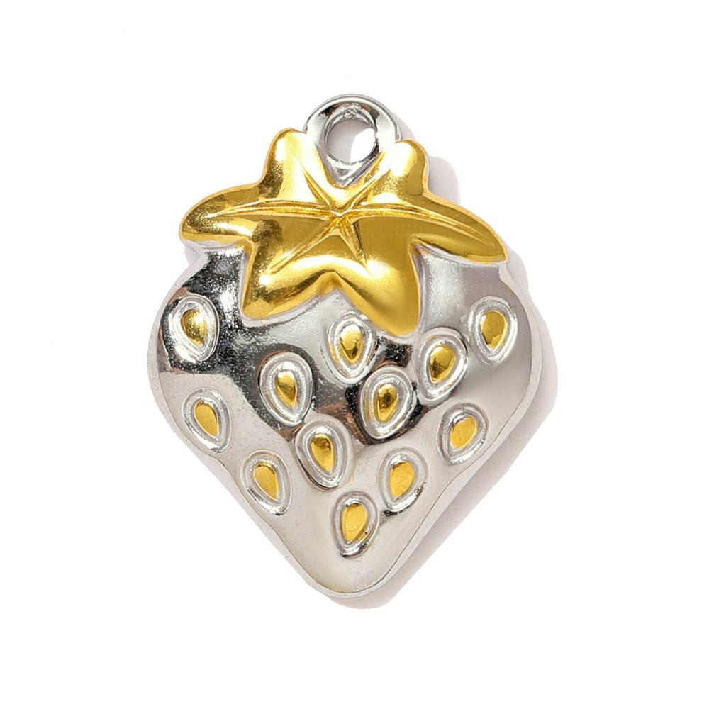 6pcs/pack Two Tone Clover Seahorse Stainless Steel DIY Charms Women Strawberry Jewelry Oval Virgin Mary Starfish Necklace Pendant
