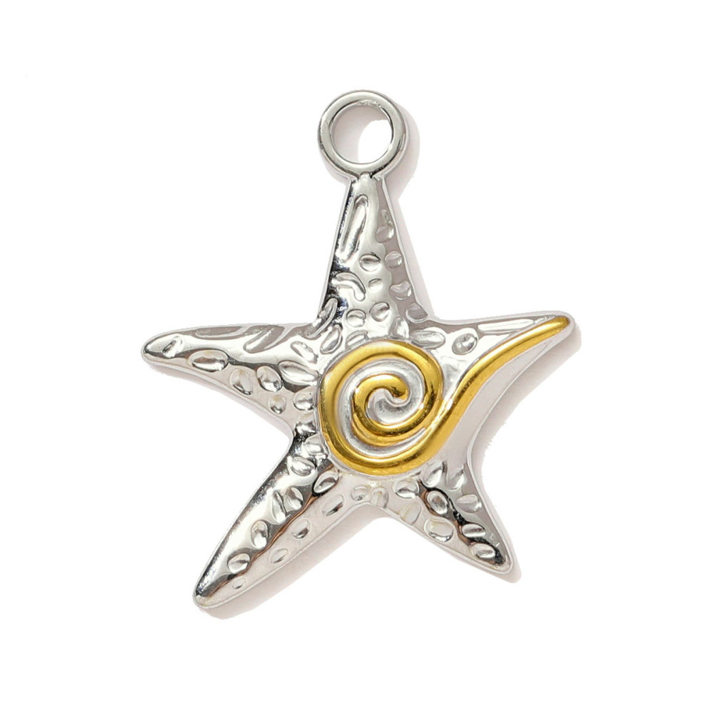 6pcs/pack Two Tone Clover Seahorse Stainless Steel DIY Charms Women Strawberry Jewelry Oval Virgin Mary Starfish Necklace Pendant