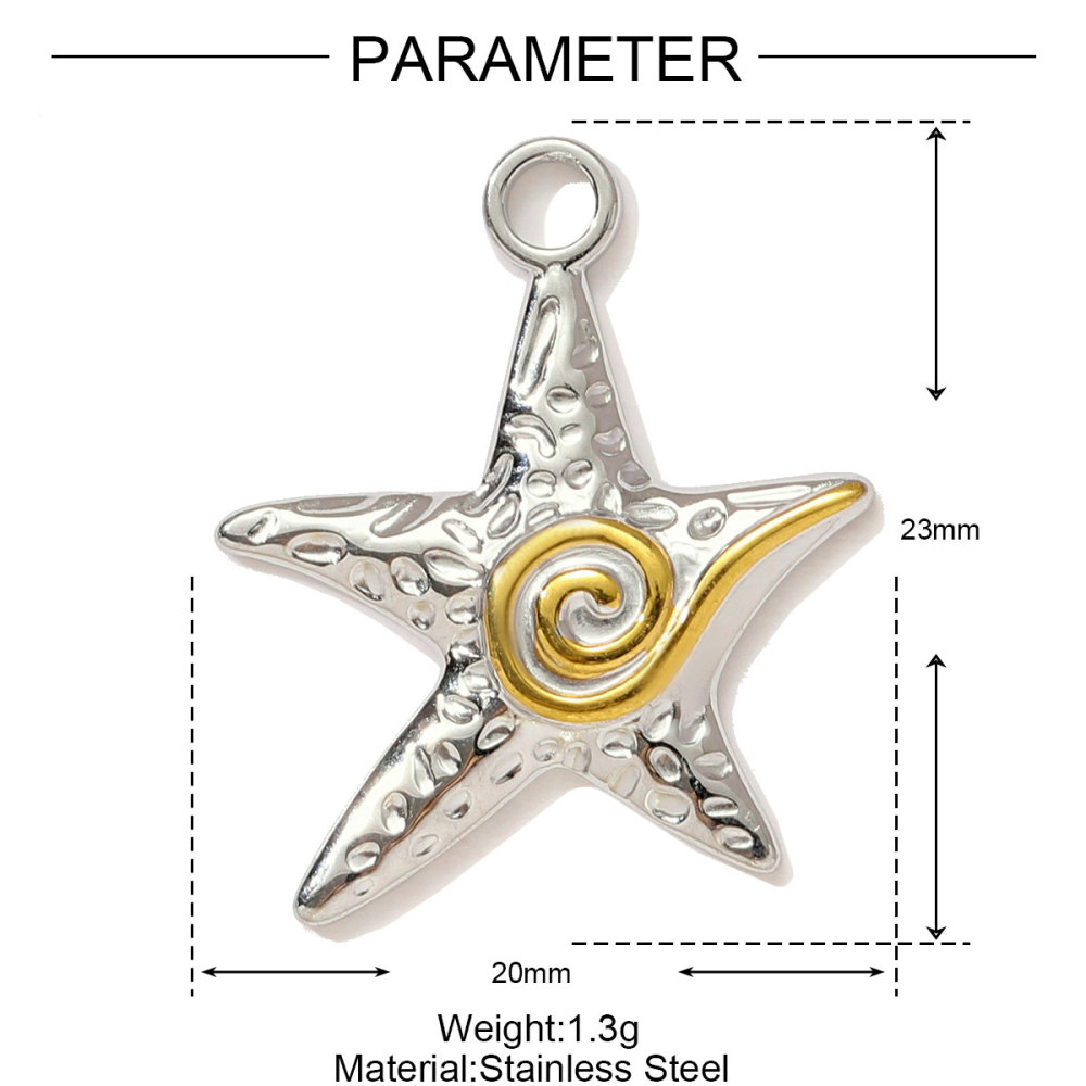 6pcs/pack Two Tone Clover Seahorse Stainless Steel DIY Charms Women Strawberry Jewelry Oval Virgin Mary Starfish Necklace Pendant