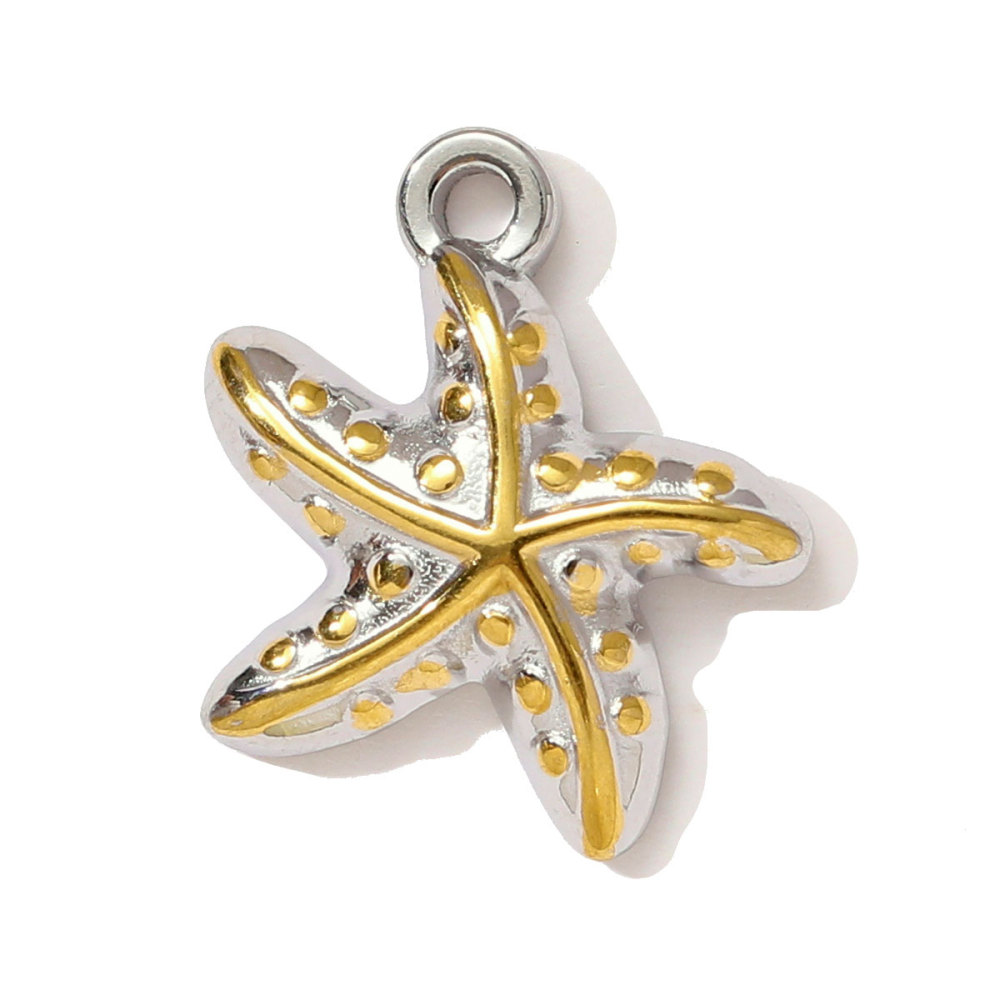 6pcs/pack Two Tone Clover Seahorse Stainless Steel DIY Charms Women Strawberry Jewelry Oval Virgin Mary Starfish Necklace Pendant