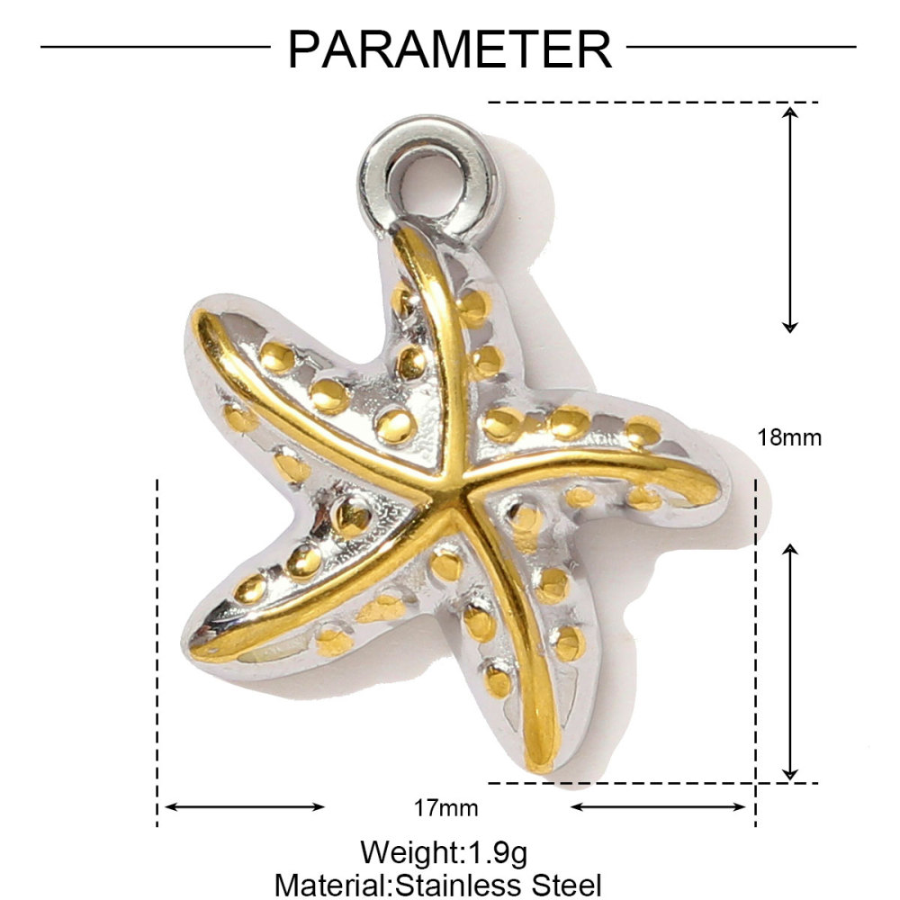 6pcs/pack Two Tone Clover Seahorse Stainless Steel DIY Charms Women Strawberry Jewelry Oval Virgin Mary Starfish Necklace Pendant