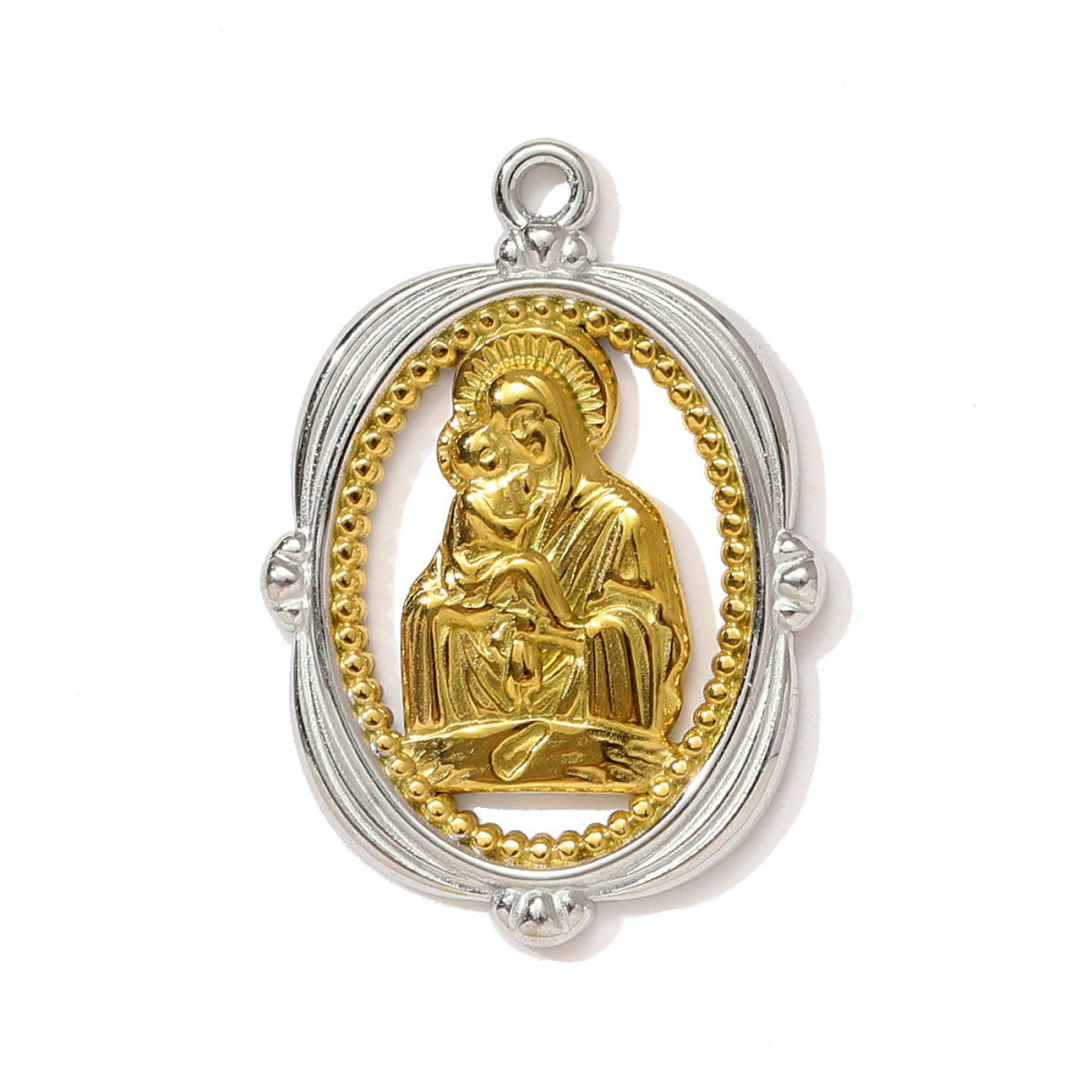 6pcs/pack Two Tone Clover Seahorse Stainless Steel DIY Charms Women Strawberry Jewelry Oval Virgin Mary Starfish Necklace Pendant