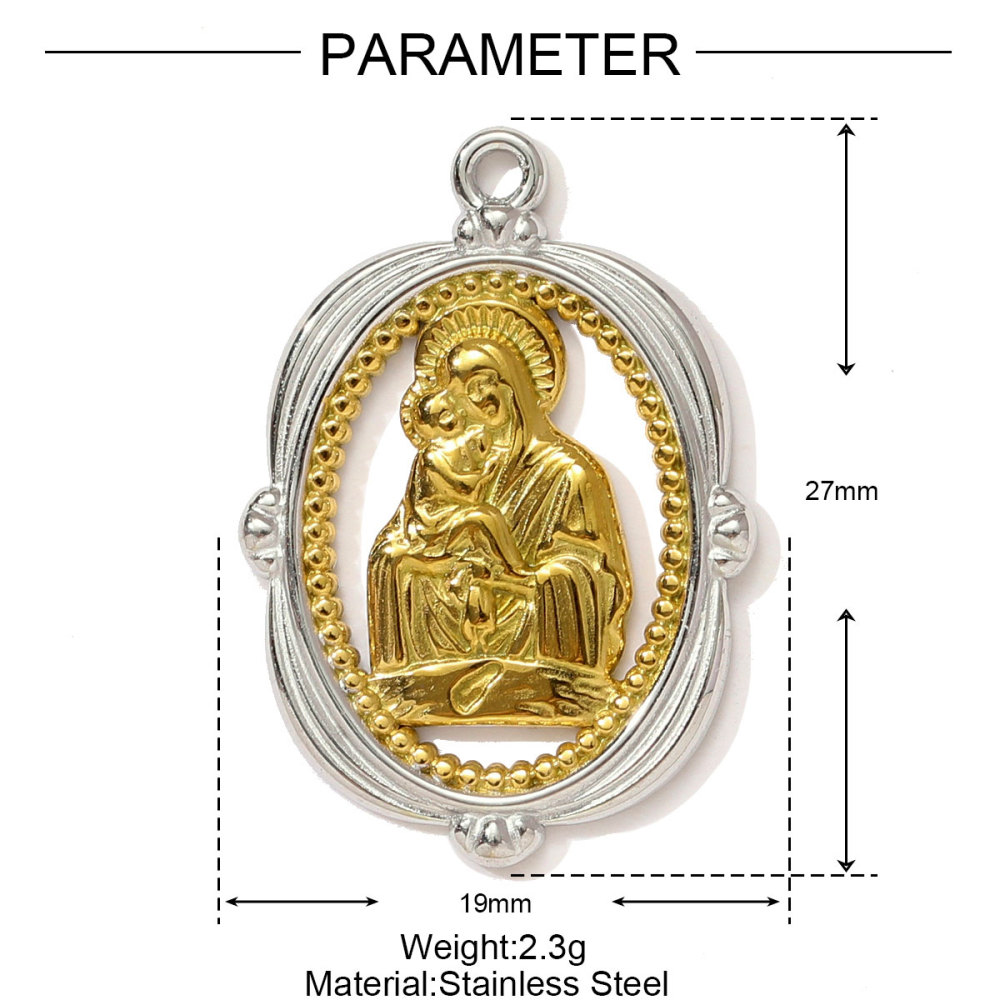 6pcs/pack Two Tone Clover Seahorse Stainless Steel DIY Charms Women Strawberry Jewelry Oval Virgin Mary Starfish Necklace Pendant