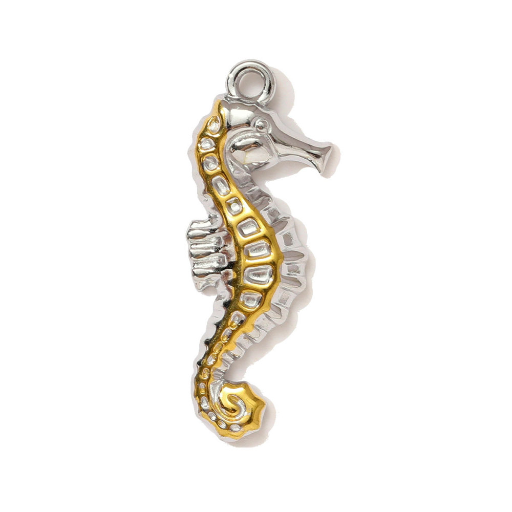6pcs/pack Two Tone Clover Seahorse Stainless Steel DIY Charms Women Strawberry Jewelry Oval Virgin Mary Starfish Necklace Pendant