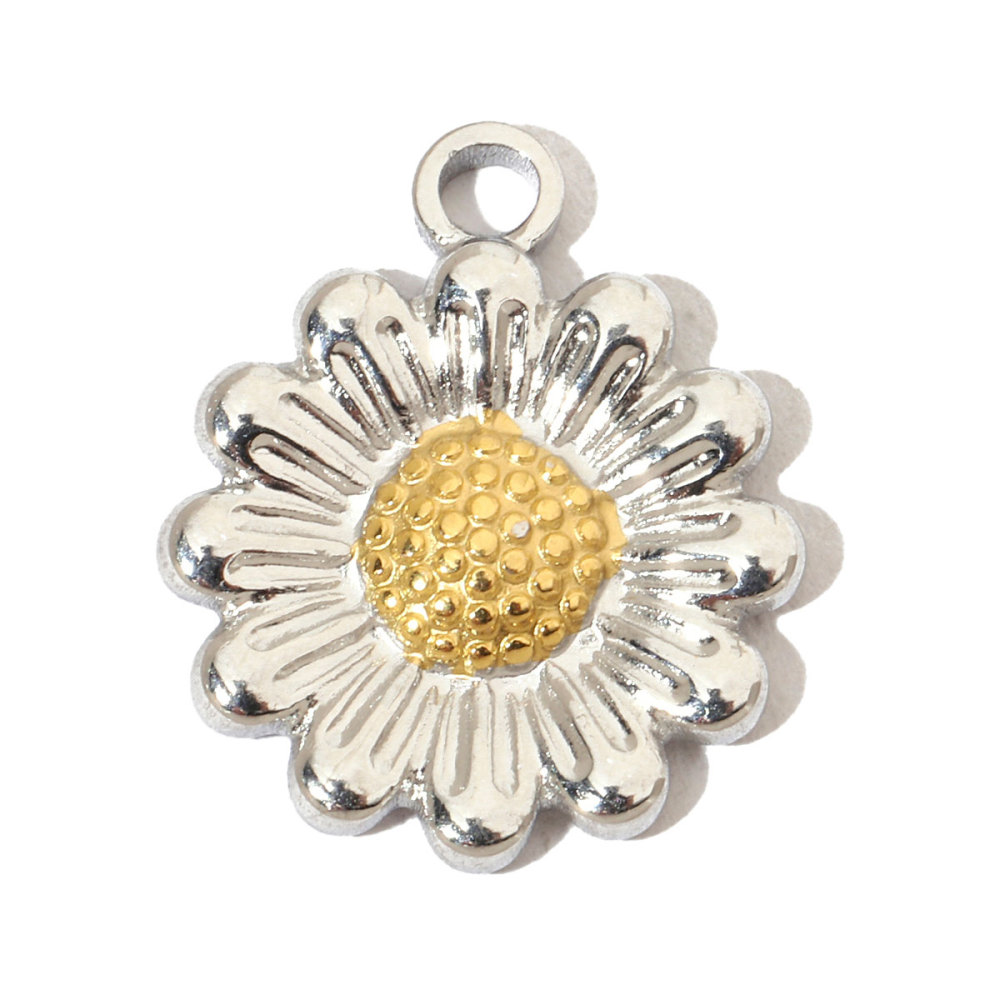 6pcs/pack Two Tone Silver Gold Sun Heart Stainless Steel DIY Charm Women Flower Jewelry Fashion Evil Eye Rose Snake Shell Necklace Pendant