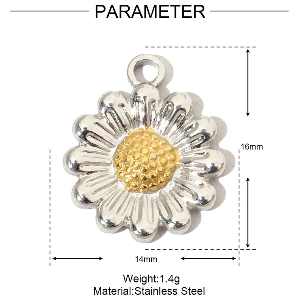 6pcs/pack Two Tone Silver Gold Sun Heart Stainless Steel DIY Charm Women Flower Jewelry Fashion Evil Eye Rose Snake Shell Necklace Pendant