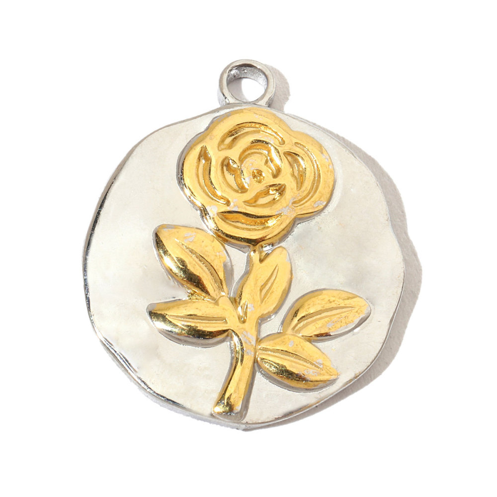6pcs/pack Two Tone Silver Gold Sun Heart Stainless Steel DIY Charm Women Flower Jewelry Fashion Evil Eye Rose Snake Shell Necklace Pendant
