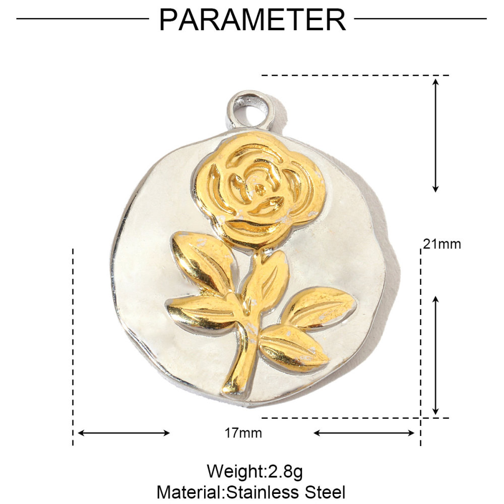6pcs/pack Two Tone Silver Gold Sun Heart Stainless Steel DIY Charm Women Flower Jewelry Fashion Evil Eye Rose Snake Shell Necklace Pendant