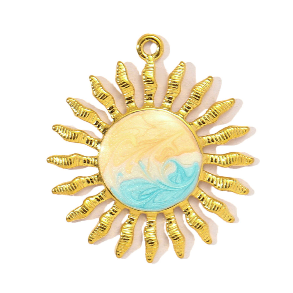 6pcs/pack Two Tone Silver Gold Sun Heart Stainless Steel DIY Charm Women Flower Jewelry Fashion Evil Eye Rose Snake Shell Necklace Pendant