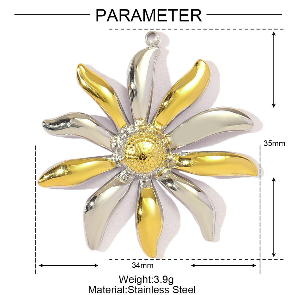 6pcs/pack Two Tone Silver Gold Sun Heart Stainless Steel DIY Charm Women Flower Jewelry Fashion Evil Eye Rose Snake Shell Necklace Pendant