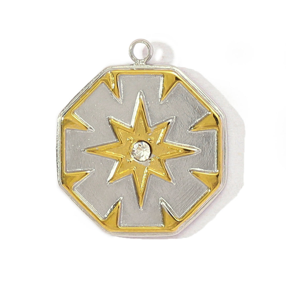 6pcs/pack Two Tone Silver Gold Sun Heart Stainless Steel DIY Charm Women Flower Jewelry Fashion Evil Eye Rose Snake Shell Necklace Pendant