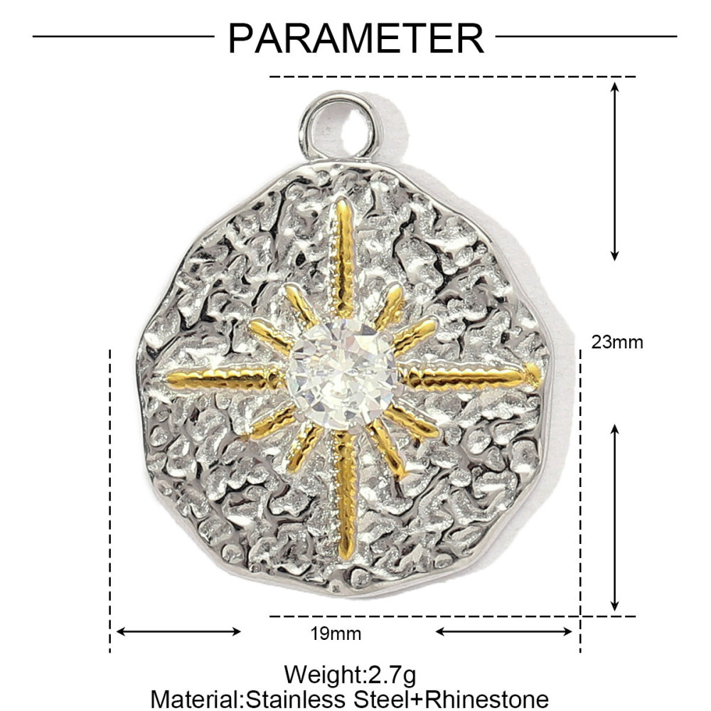 6pcs/pack Two Tone Silver Gold Sun Heart Stainless Steel DIY Charm Women Flower Jewelry Fashion Evil Eye Rose Snake Shell Necklace Pendant