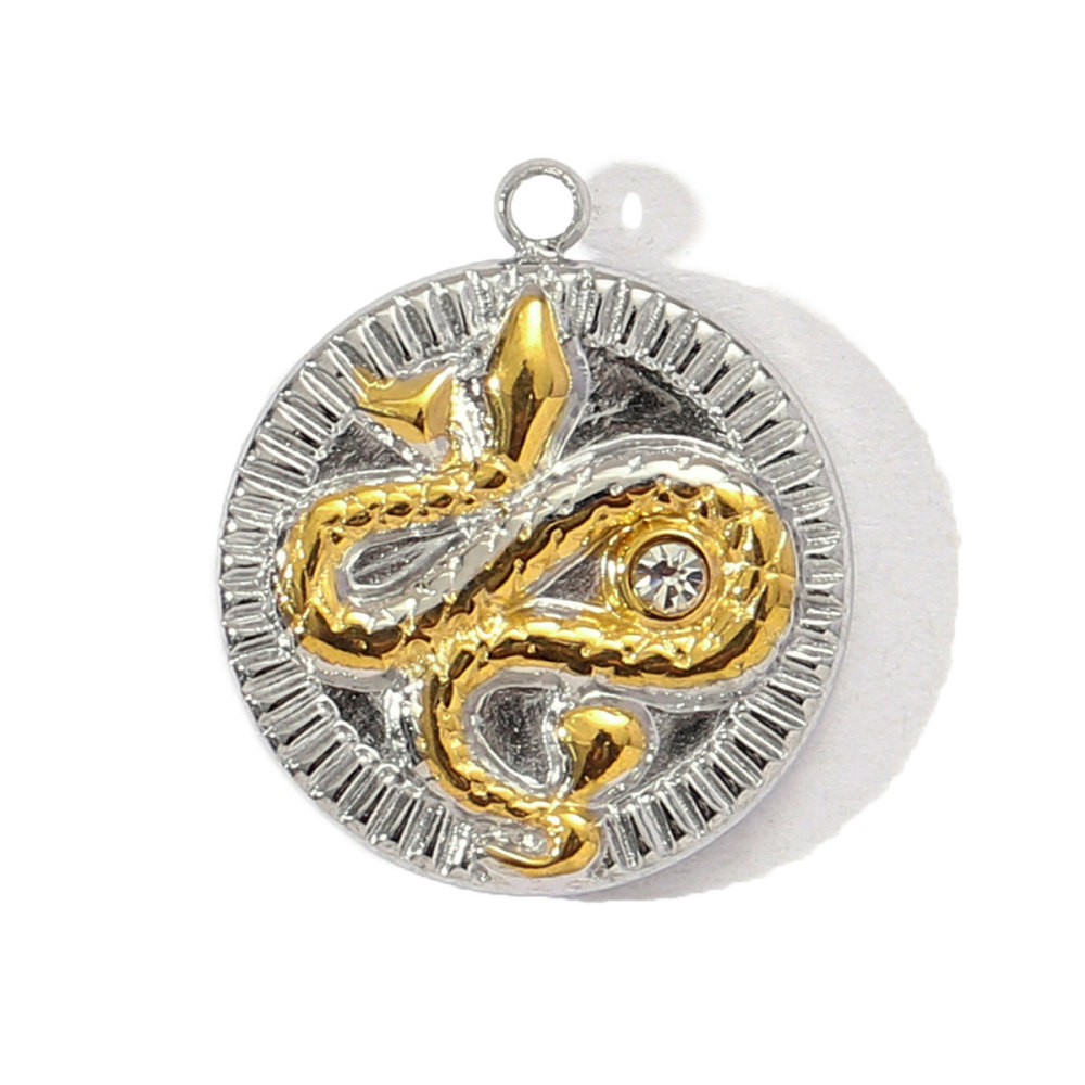 6pcs/pack Two Tone Silver Gold Sun Heart Stainless Steel DIY Charm Women Flower Jewelry Fashion Evil Eye Rose Snake Shell Necklace Pendant
