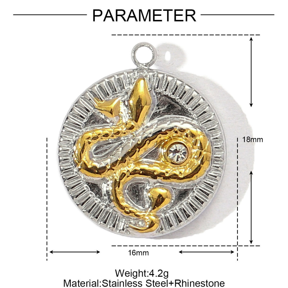 6pcs/pack Two Tone Silver Gold Sun Heart Stainless Steel DIY Charm Women Flower Jewelry Fashion Evil Eye Rose Snake Shell Necklace Pendant