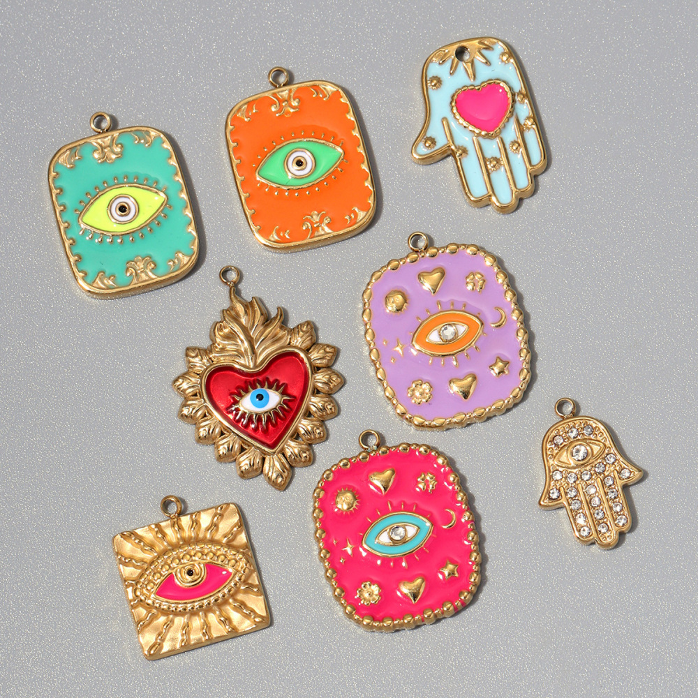 6pcs/pack Enamel Evil Eye Stainless Steel DIY Charms Women Hamsa Hand Jewelry Fashion Sun Heart Necklace Pendants Wholesale