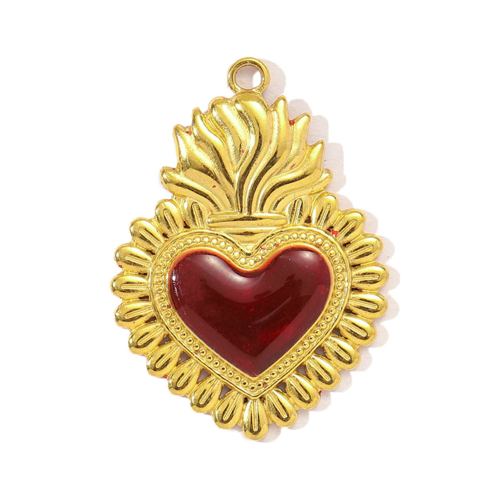 6pcs/pack Red Enamel Crown Heart Stainless Steel DIY Earring Charms Women Jewelry Sun Crescent Hamsa Hand Pendant Necklace Making
