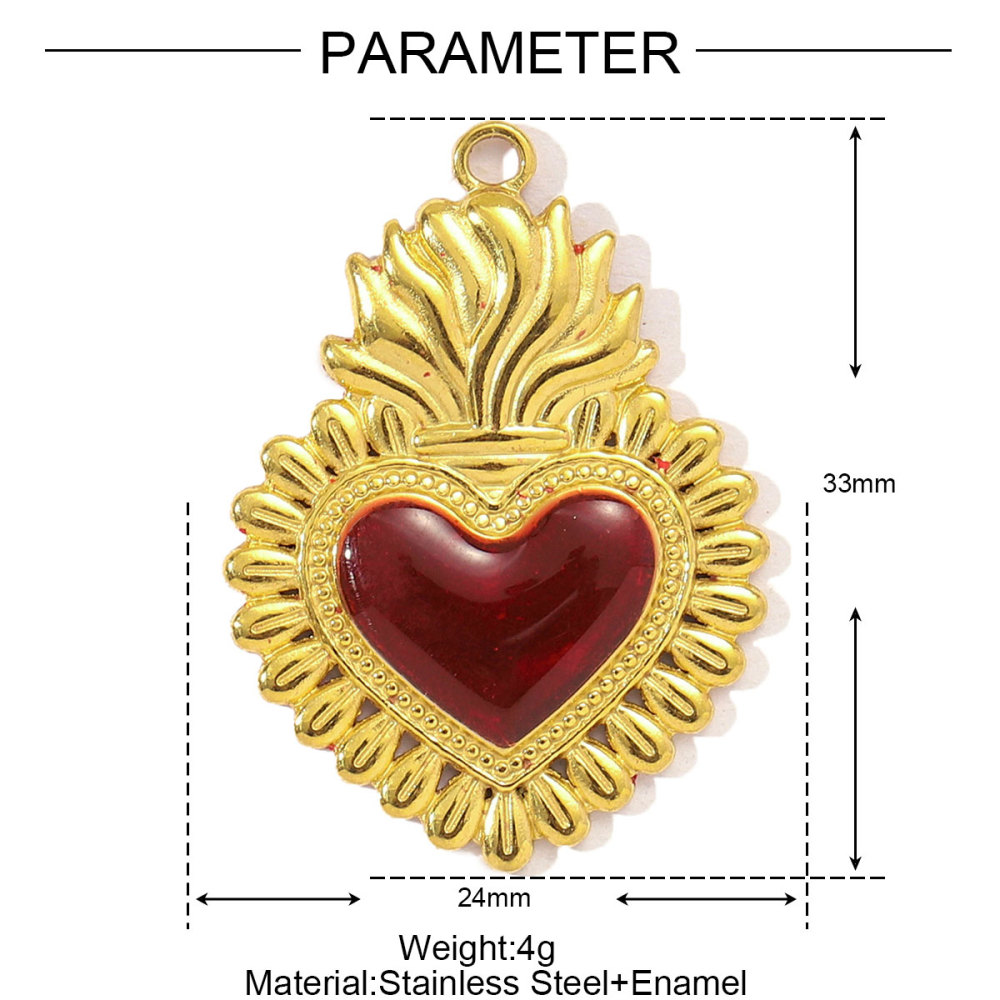 6pcs/pack Red Enamel Crown Heart Stainless Steel DIY Earring Charms Women Jewelry Sun Crescent Hamsa Hand Pendant Necklace Making